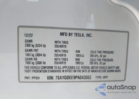 2023 Tesla Model Y Awd/Long Range Dual Motor All-Wheel Drive from USA, damaged, VIN 7SAYGDEE9PA043063